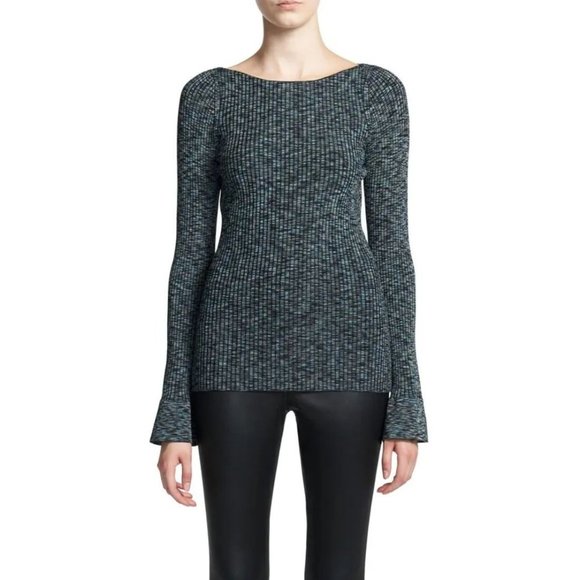 Theory Cabled Print Ribbed Boat Neck Sweater - Picture 4 of 13